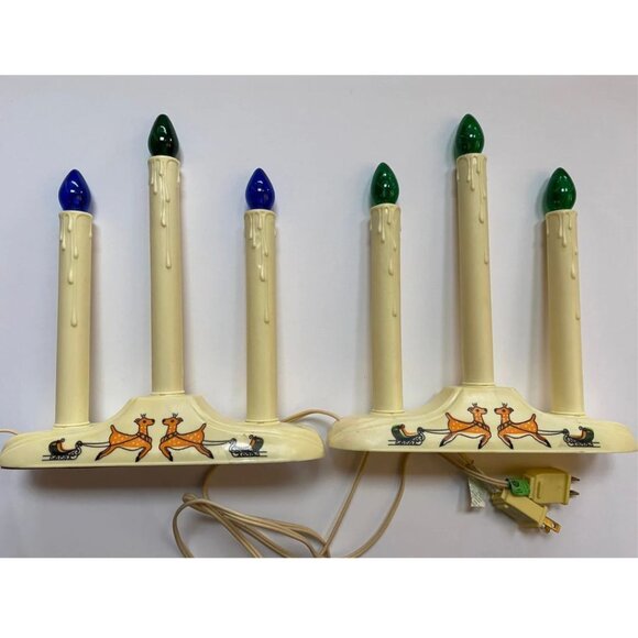 Pair of Vintage Christmas Candelabras Plastic Candle Lights Xmas Holiday Decor - Picture 2 of 4